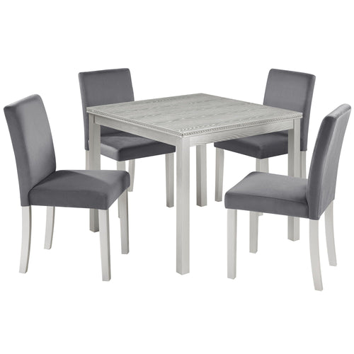 5 Pieces Wooden Square Dining Table And 4 Upholstered Chairs