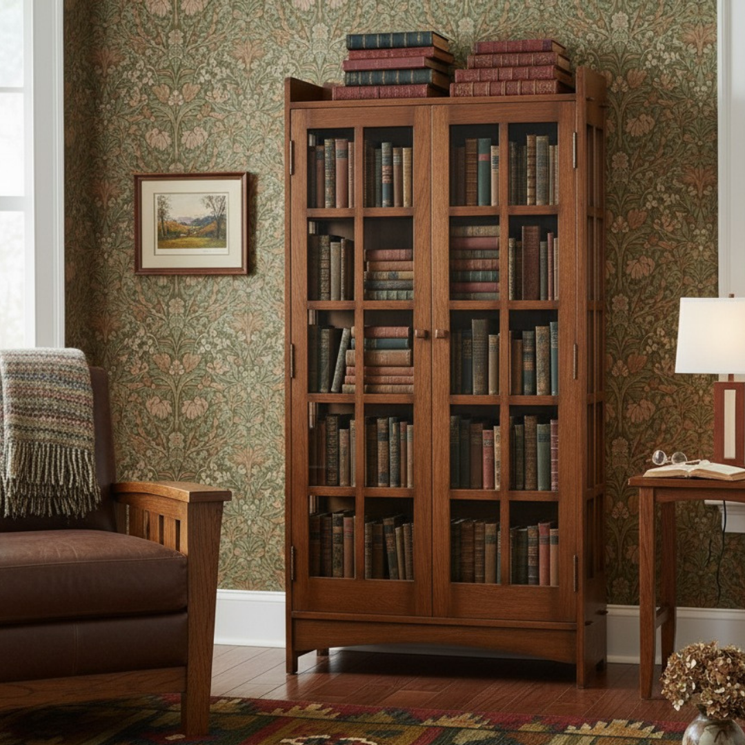 Mission Oak Display China Cabinet / Bookcase - Walnut - 39IN W