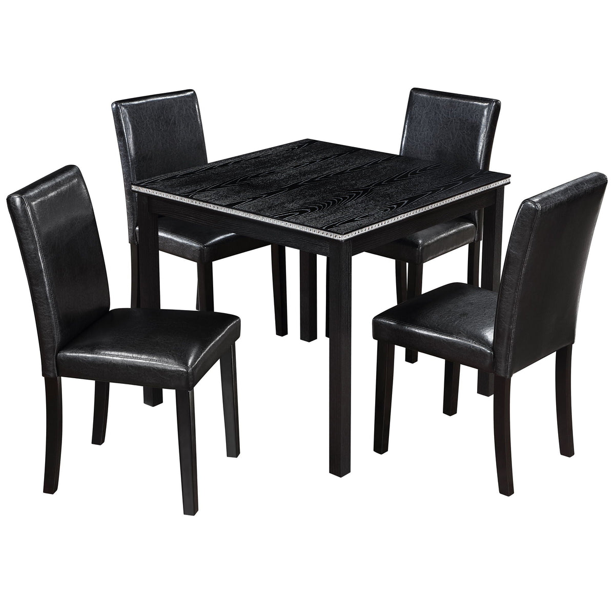 5 Pieces Wooden Square Dining Table And 4 Upholstered Chairs