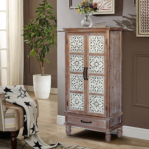 55.12IN Tall Tower Storage Cabinet - Rustic Wood Sideboard