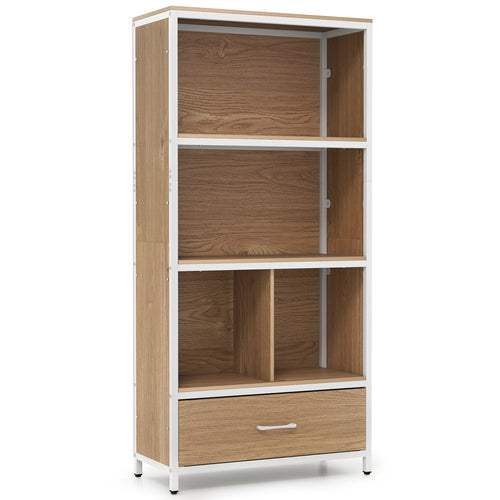 56IN Tall Freestanding Bookcase with Drawer 5-Tier