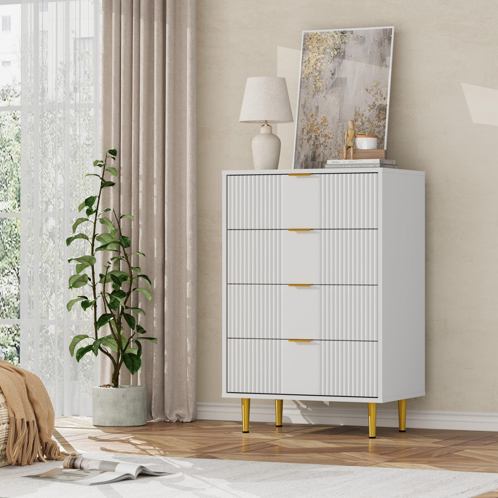 Fluted 4-Drawer Dresser 36.85" Chest of Drawers Metal Handle