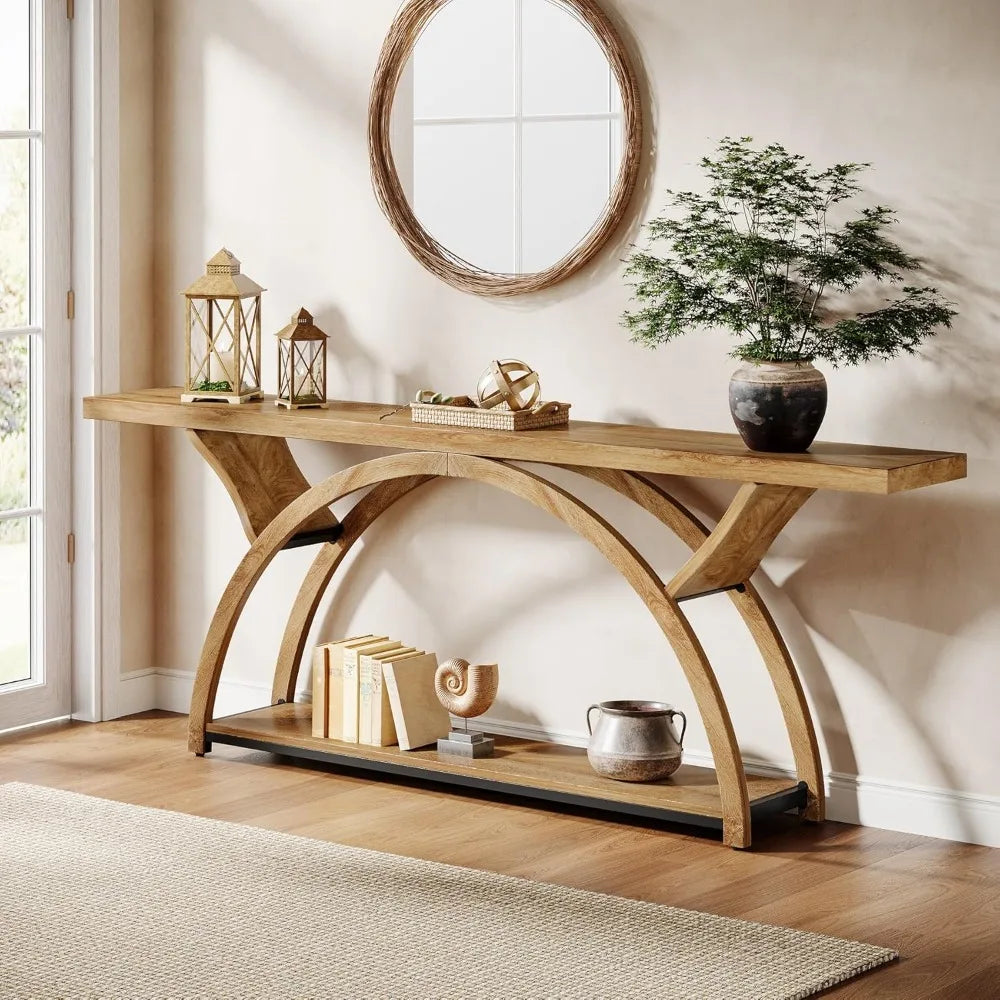 70.87" Console Table with 2 Tiers of Storage Shelves