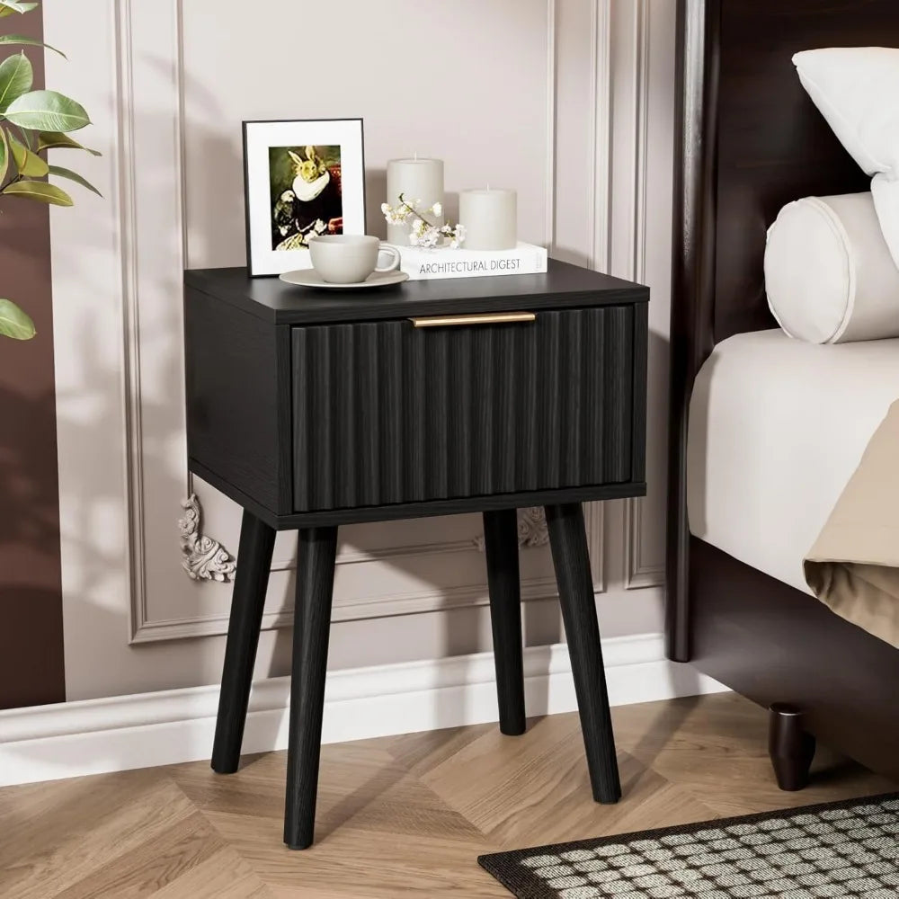Nightstand Charging Station LED Light 19" W Fluted Round Edge