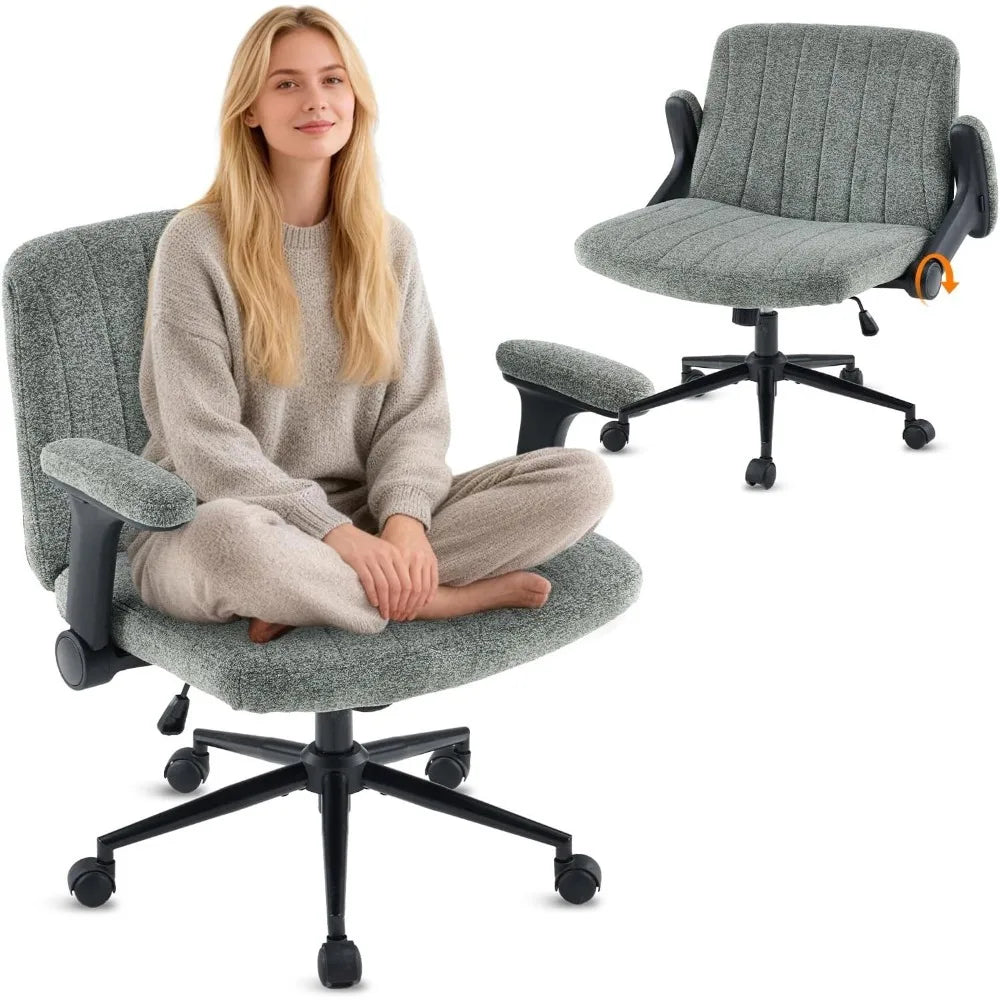 Extra Wide Cross Legged Chair, Wheels, Adjustable Flip-Up Arms
