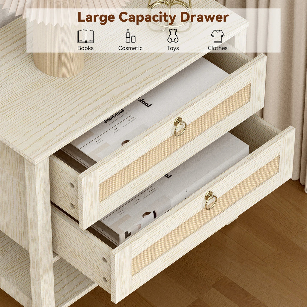 Large Fluted End Table 2-Drawer 22.8IN Wide