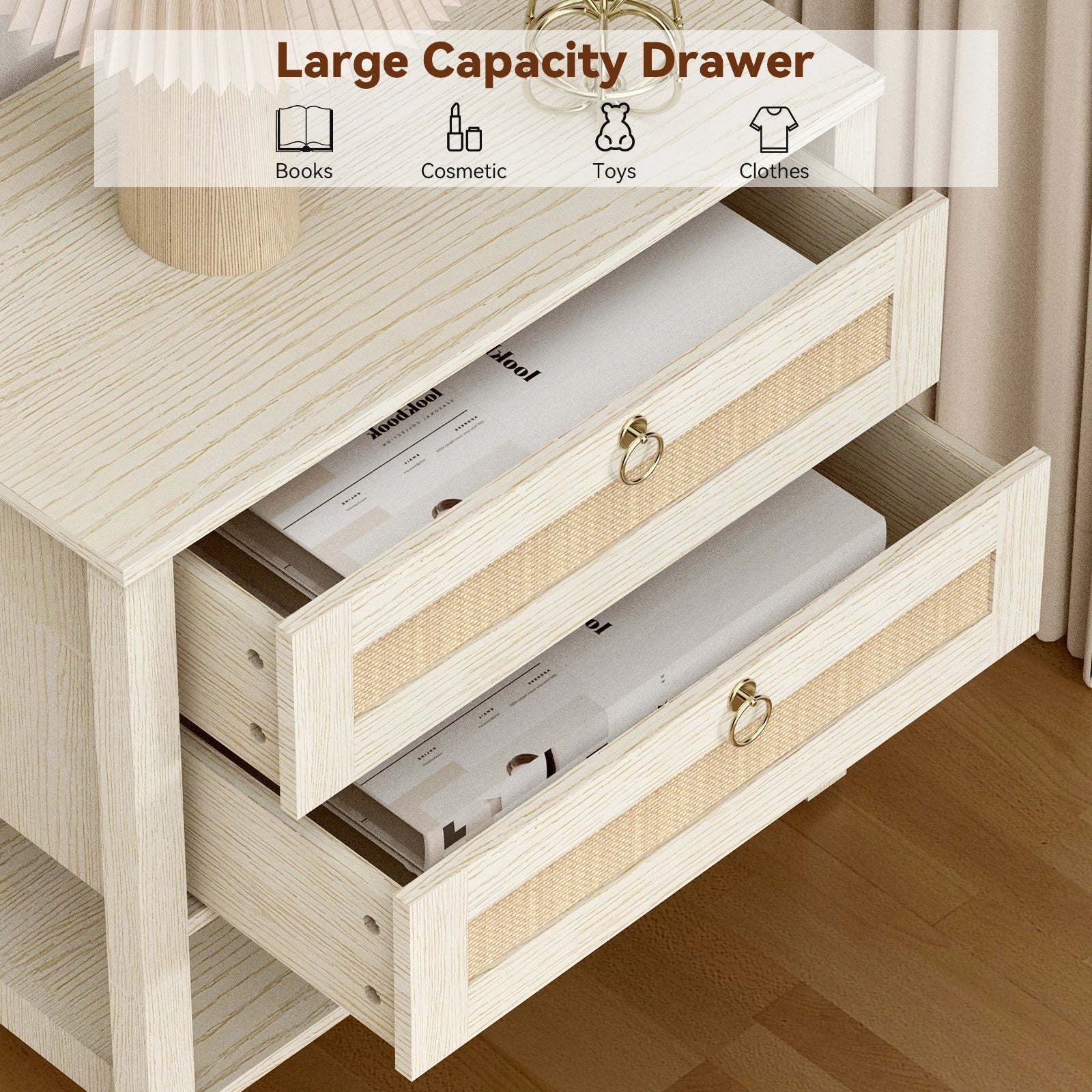 Large Fluted End Table 2-Drawer 22.8IN Wide