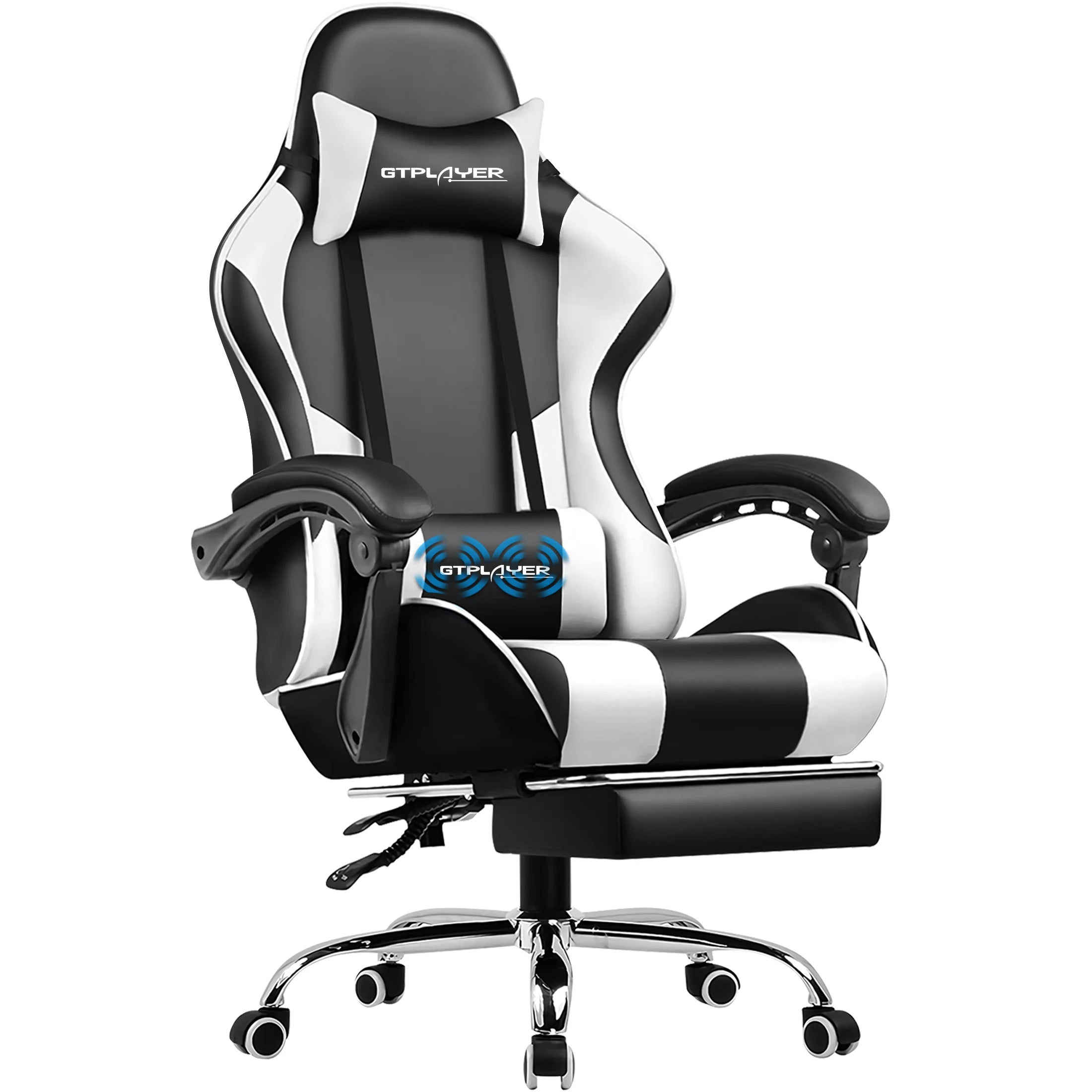 GTPLAYER Gaming Chair Footrest, Lumbar Support, Adjustable Height, Swivel Seat