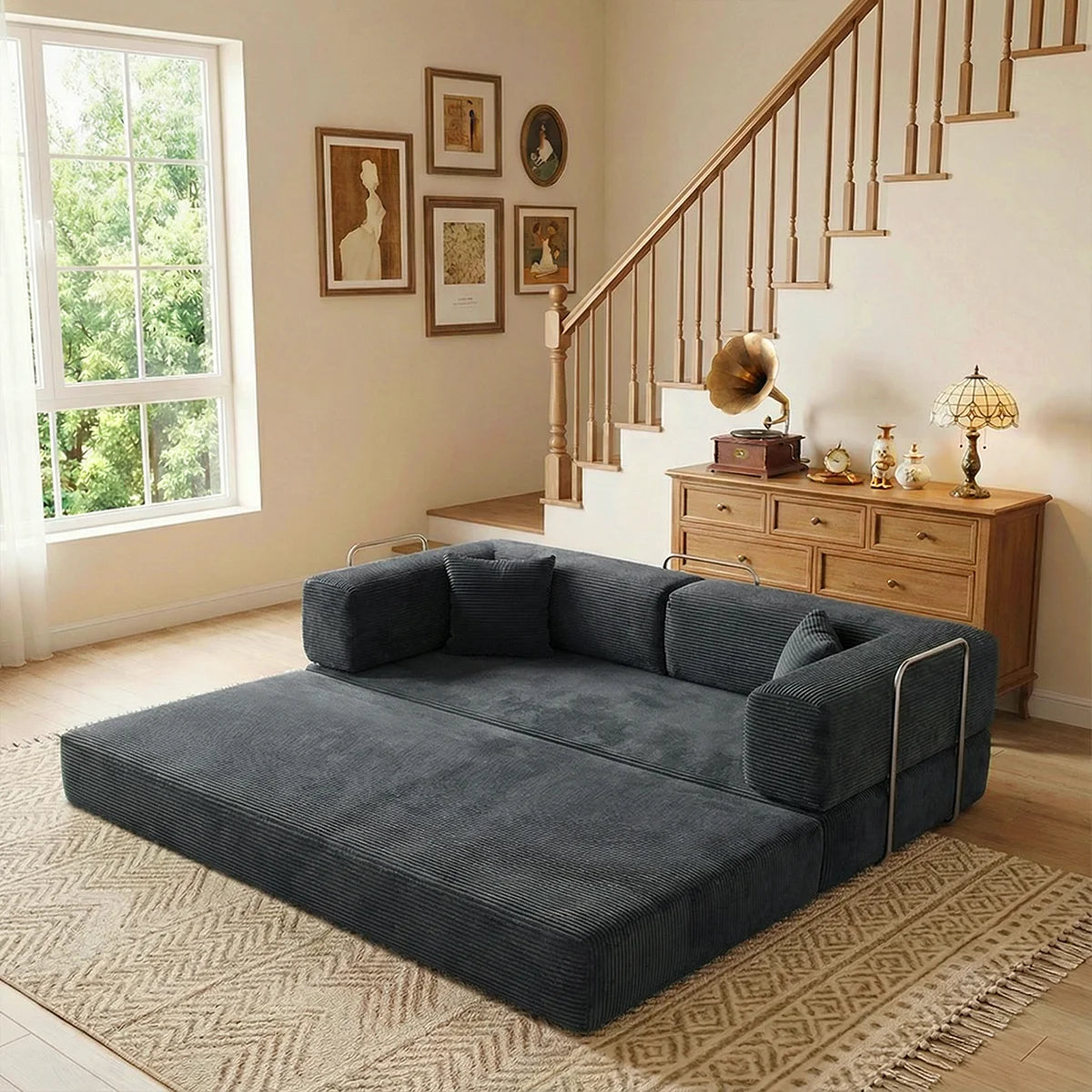 79" Queen Size Futon Sofa Bed, 4-in-1 Folding Boneless Sleeper