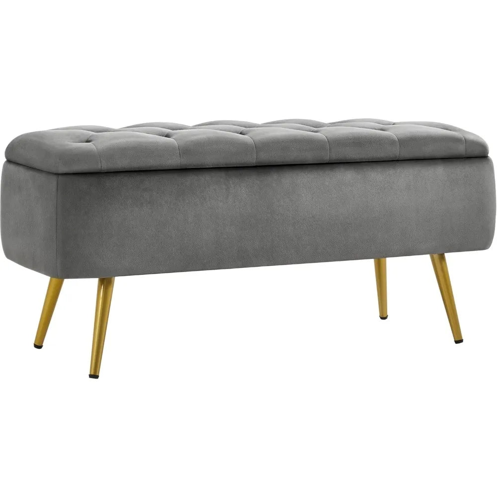 Ottoman Footstool Storage Bench, Upholstered Button-Tufted