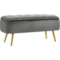 Ottoman Footstool Storage Bench, Upholstered Button-Tufted
