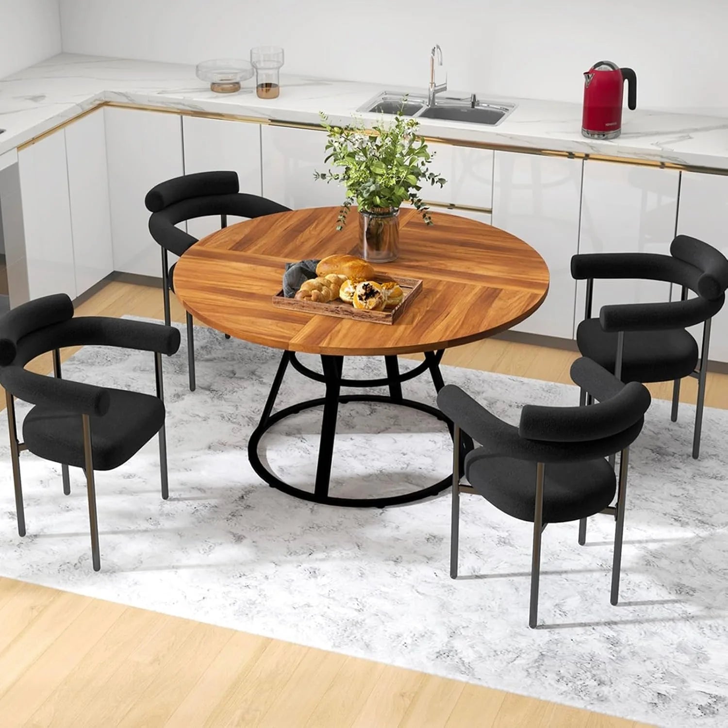 47” Round Dinner Table for 4-6, with Metal Legs