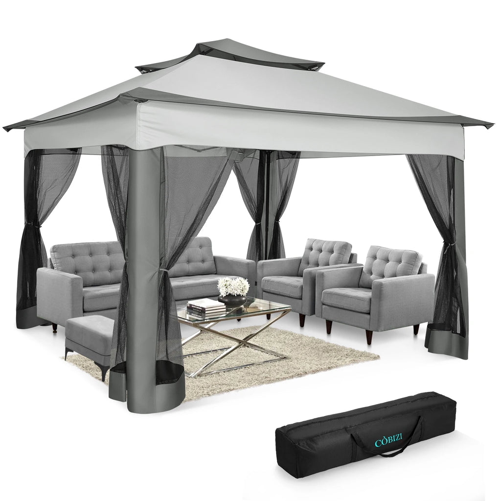 11'x11' Pop-Up Gazebo Pavilion W/Mosquito Netting, Canopy Tent W/Carry Bag