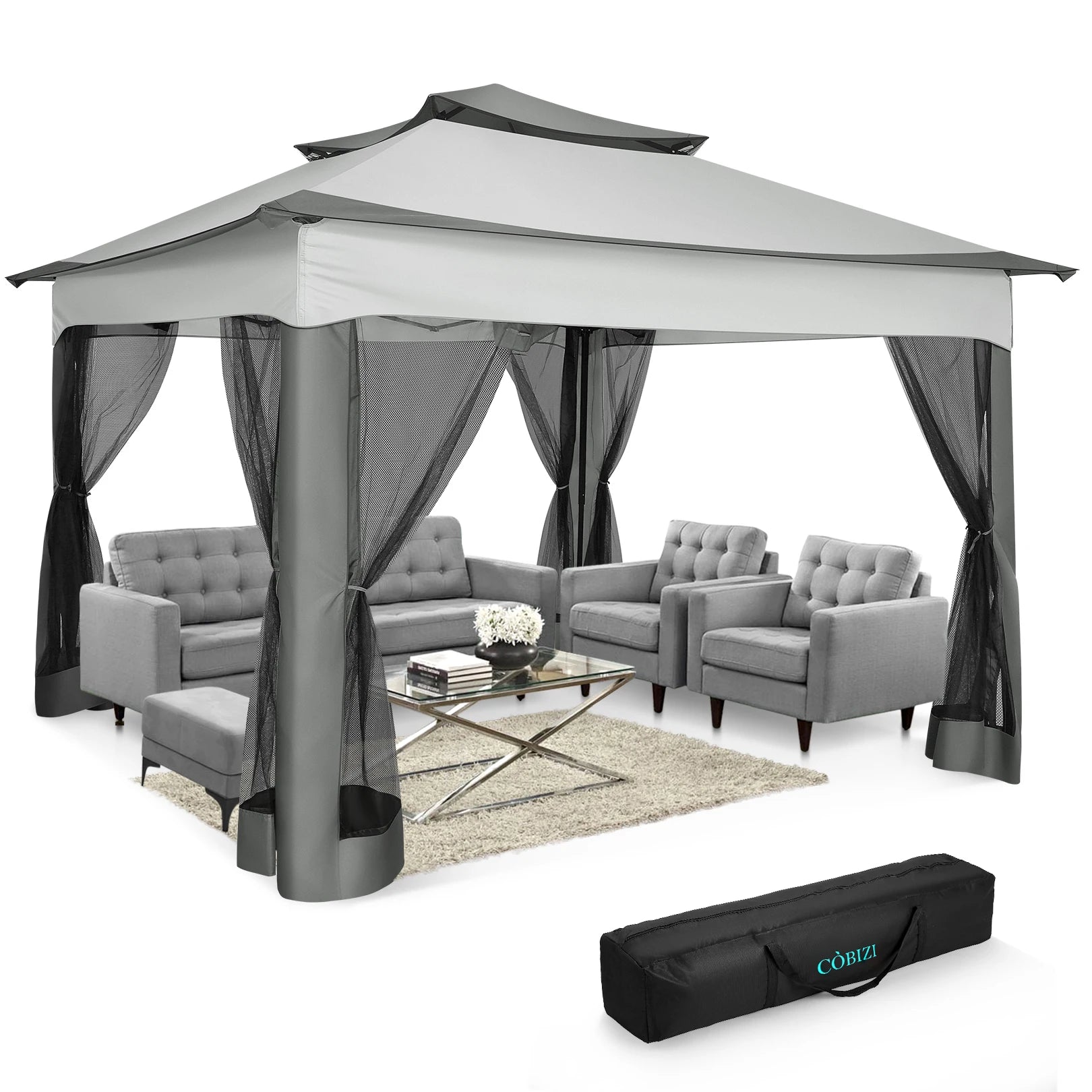 11'x11' Pop-Up Gazebo Pavilion W/Mosquito Netting, Canopy Tent W/Carry Bag