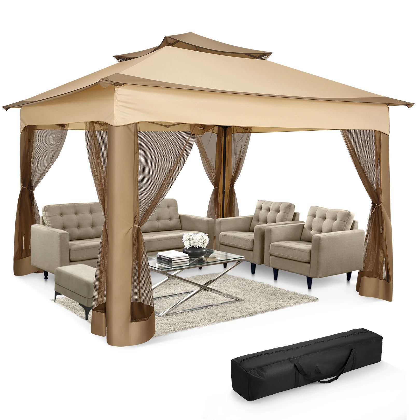 11'x11' Pop-Up Gazebo Pavilion W/Mosquito Netting, Canopy Tent W/Carry Bag