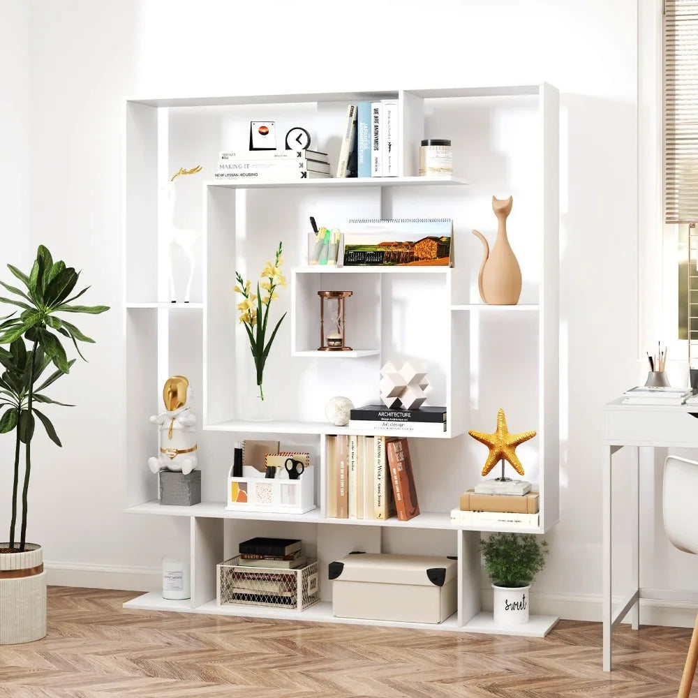 7-Tier Geometric Bookcase with 2 Anti-Tipping Kits