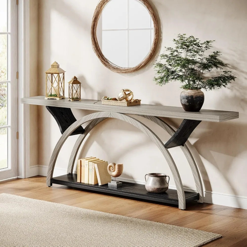 70.87" Console Table with 2 Tiers of Storage Shelves