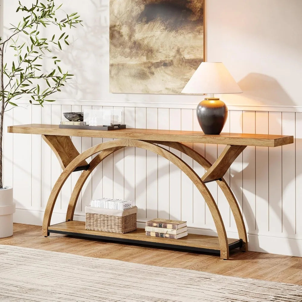 70.87" Console Table with 2 Tiers of Storage Shelves