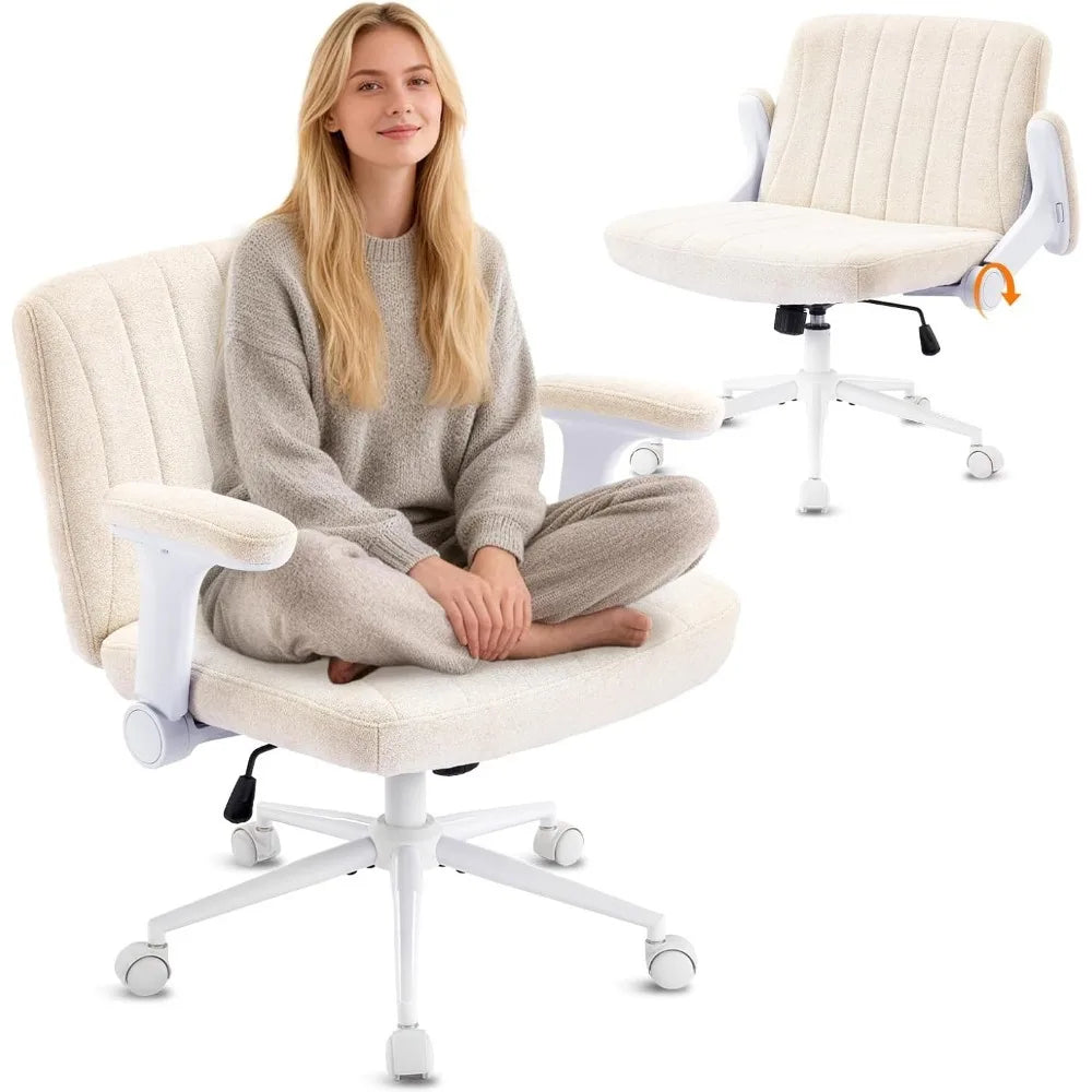 Extra Wide Cross Legged Chair, Wheels, Adjustable Flip-Up Arms