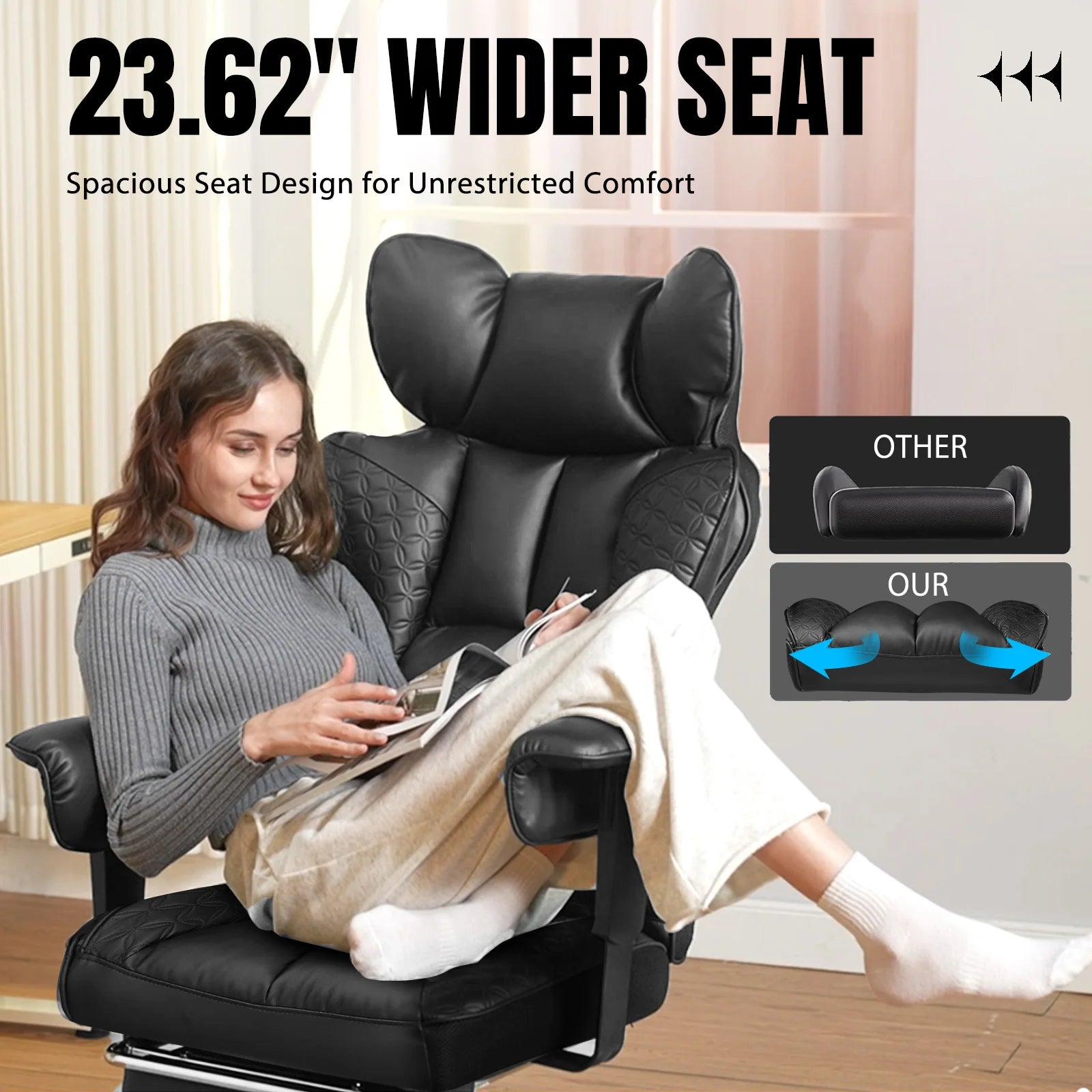 Ergonomic Leather High Back Gaming Chair Footrest, Adjustable Armrests