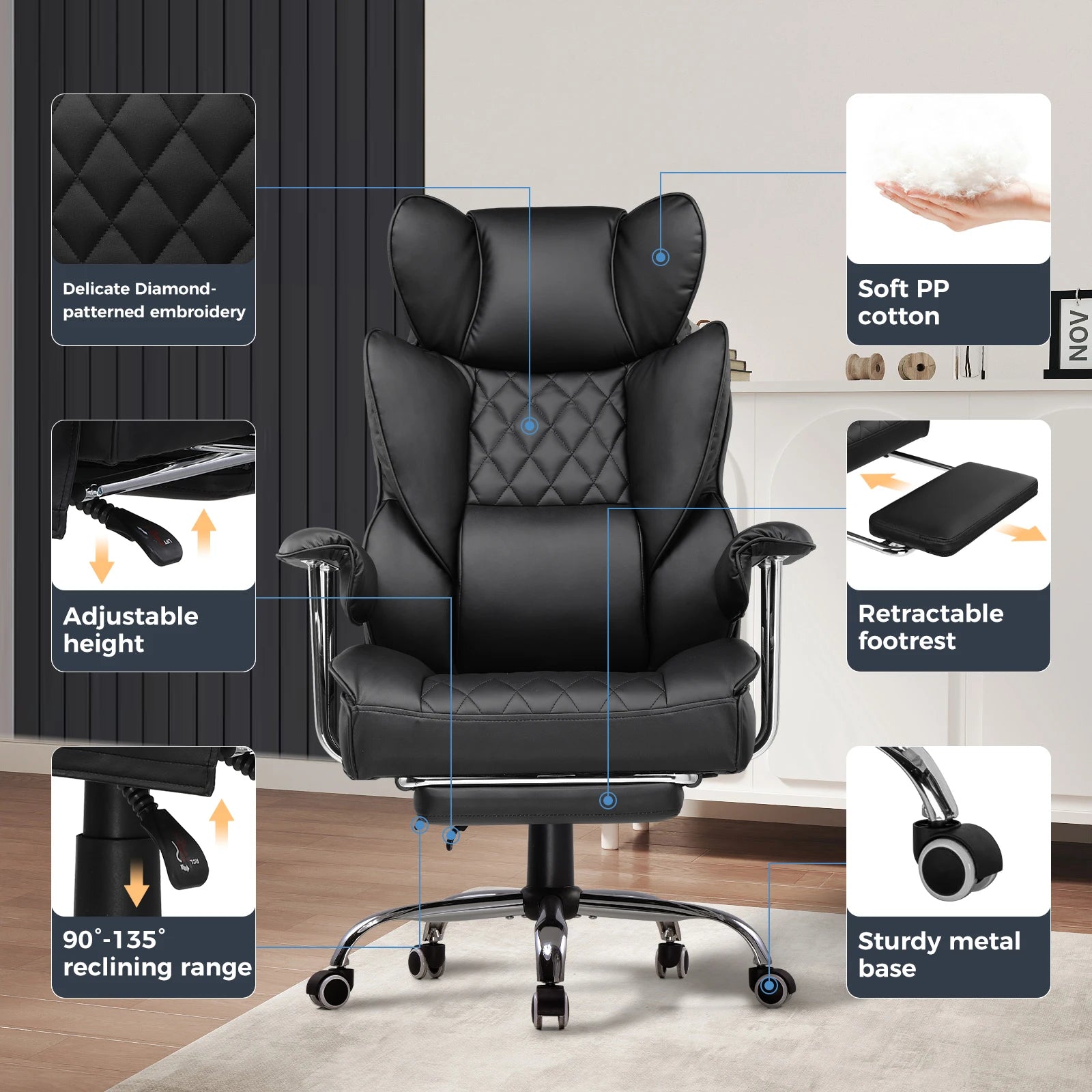 Big/Tall Gaming Chair Pocket Spring Lumbar Support, Ergonomic, Footrest