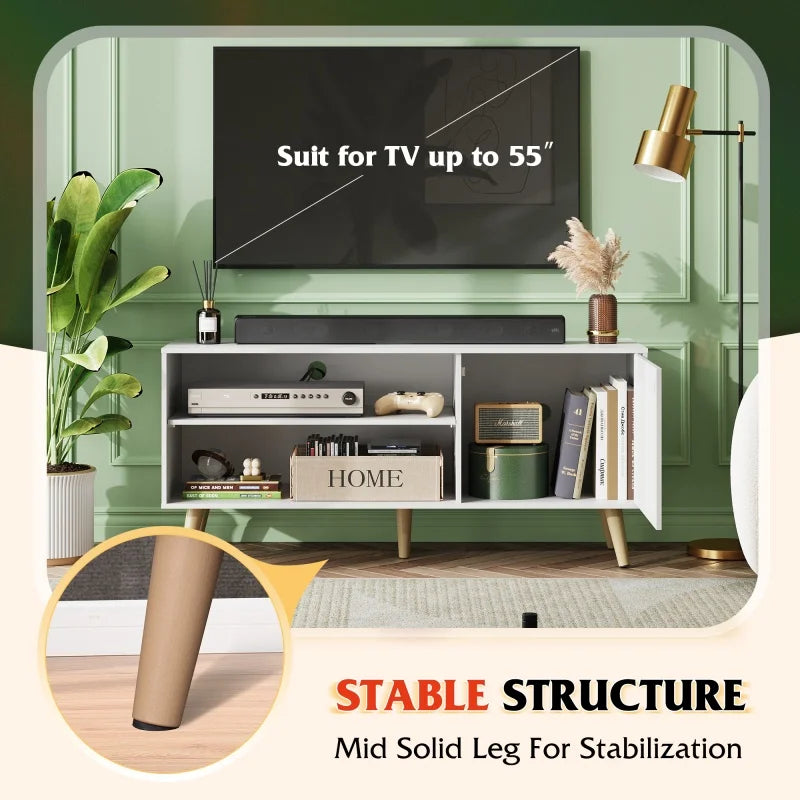 Mid-Century Modern 55IN TV Console, Storage Cabinet