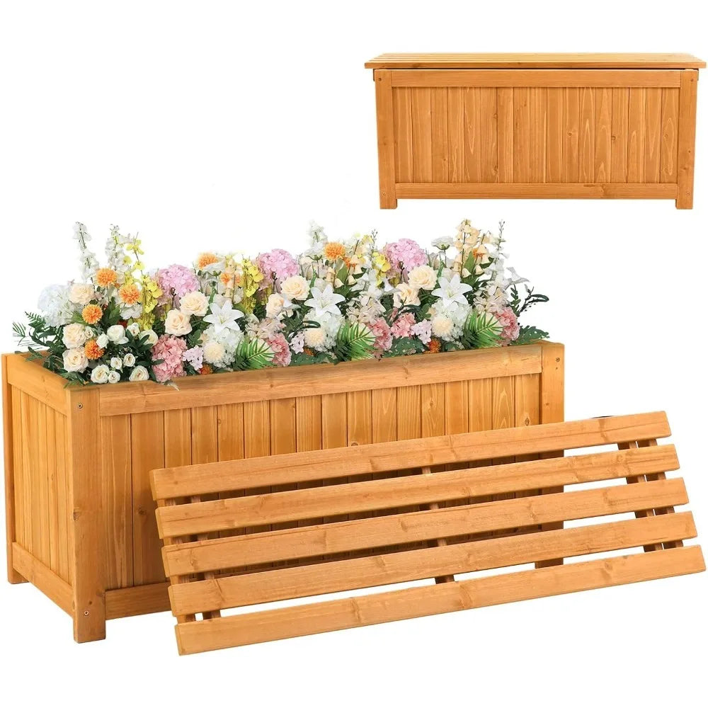 76.7" Outdoor 2-in-1 All-Weather Wood Porch Bench Planter Boxes  Seat