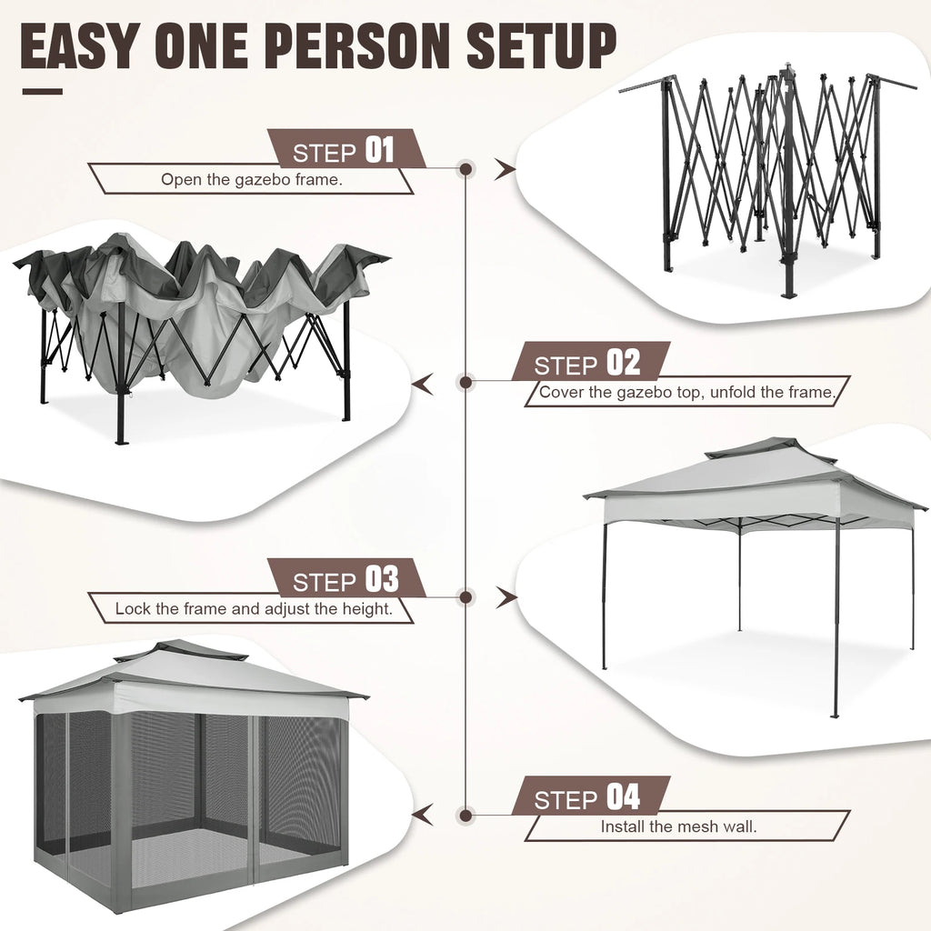 11'x11' Pop-Up Gazebo Pavilion W/Mosquito Netting, Canopy Tent W/Carry Bag