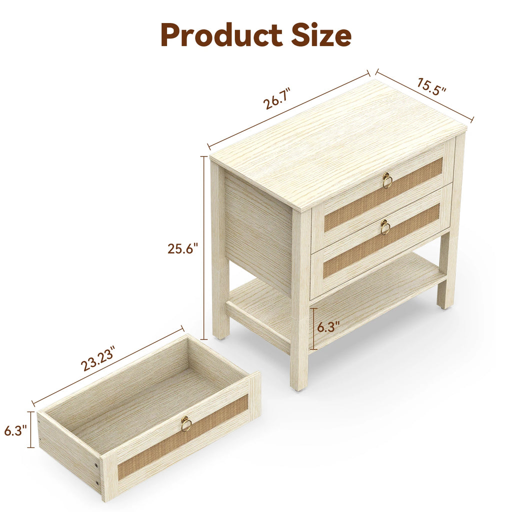 Large Fluted End Table 2-Drawer 22.8IN Wide
