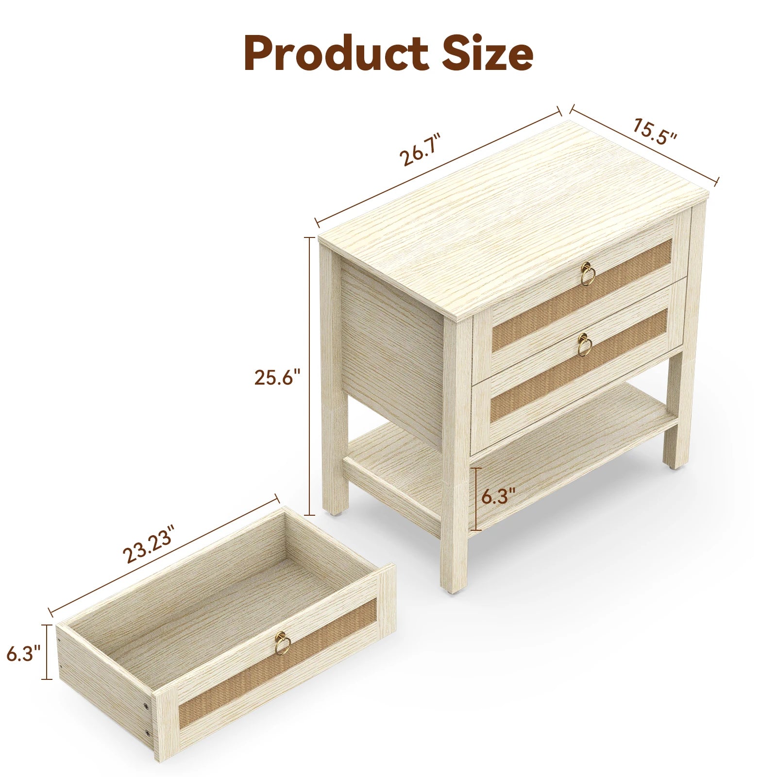 Large Fluted End Table 2-Drawer 22.8IN Wide