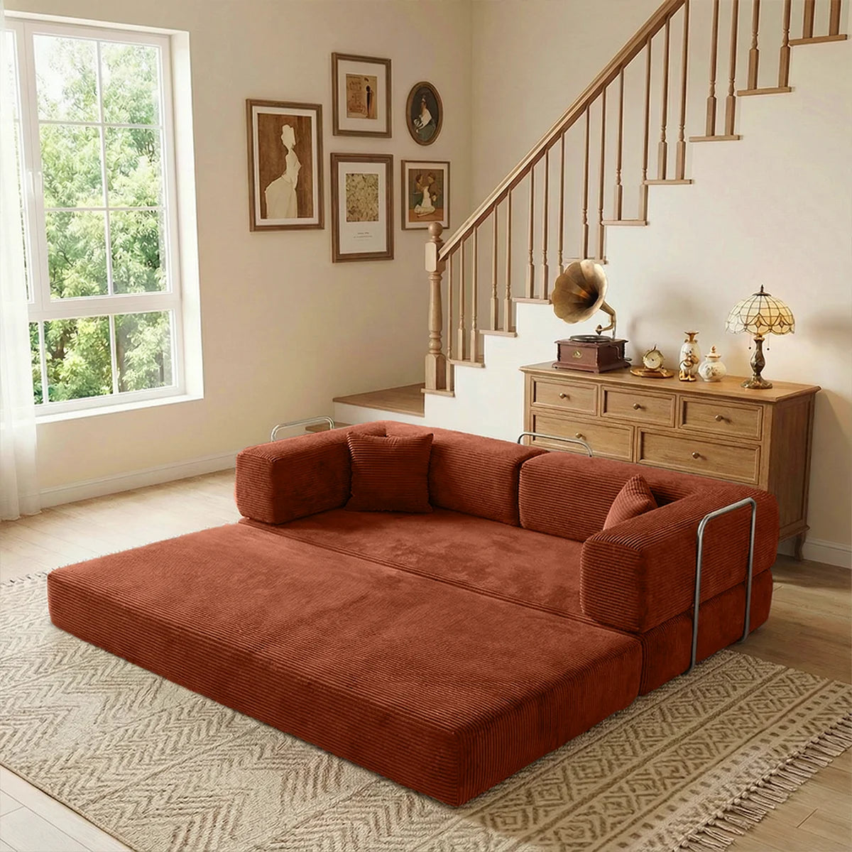 79" Queen Size Futon Sofa Bed, 4-in-1 Folding Boneless Sleeper