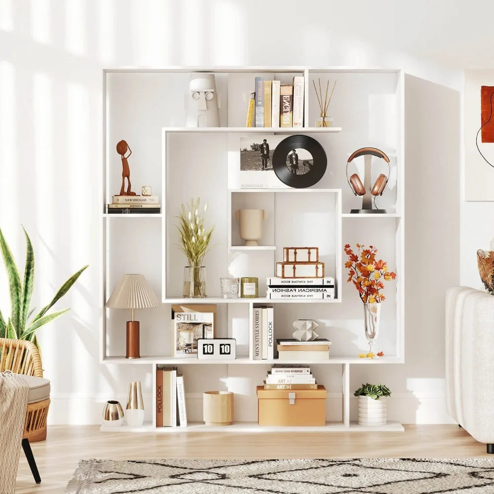 7-Tier Geometric Bookcase with 2 Anti-Tipping Kits