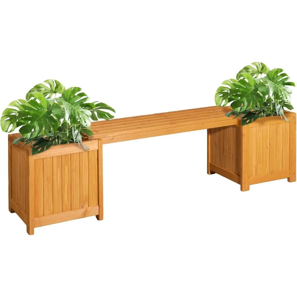 76.7" Outdoor 2-in-1 All-Weather Wood Porch Bench Planter Boxes  Seat