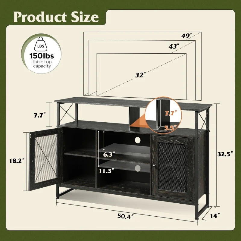 55IN Tall Entertainment Center, Storage Farmhouse Console