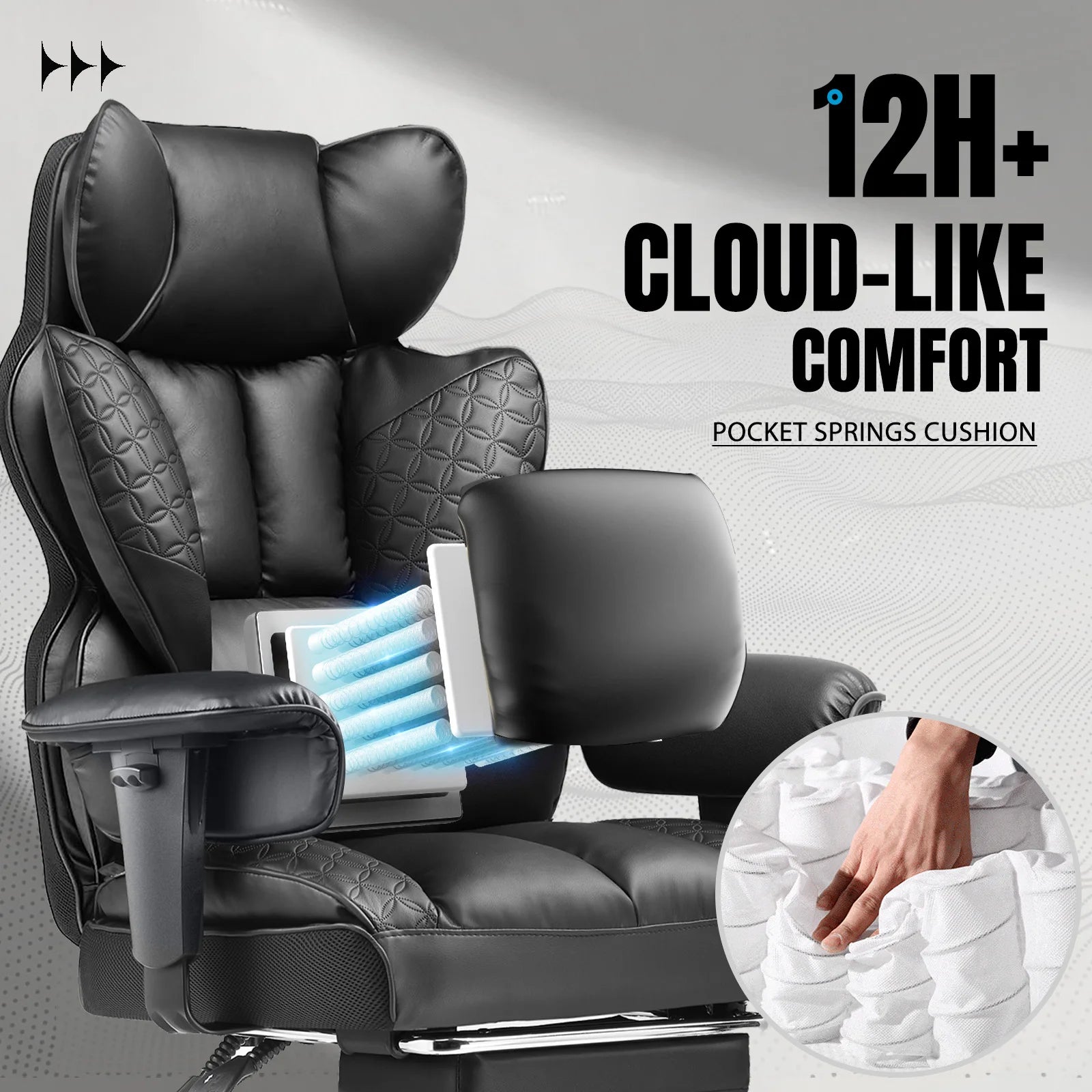 Ergonomic Leather High Back Gaming Chair Footrest, Adjustable Armrests
