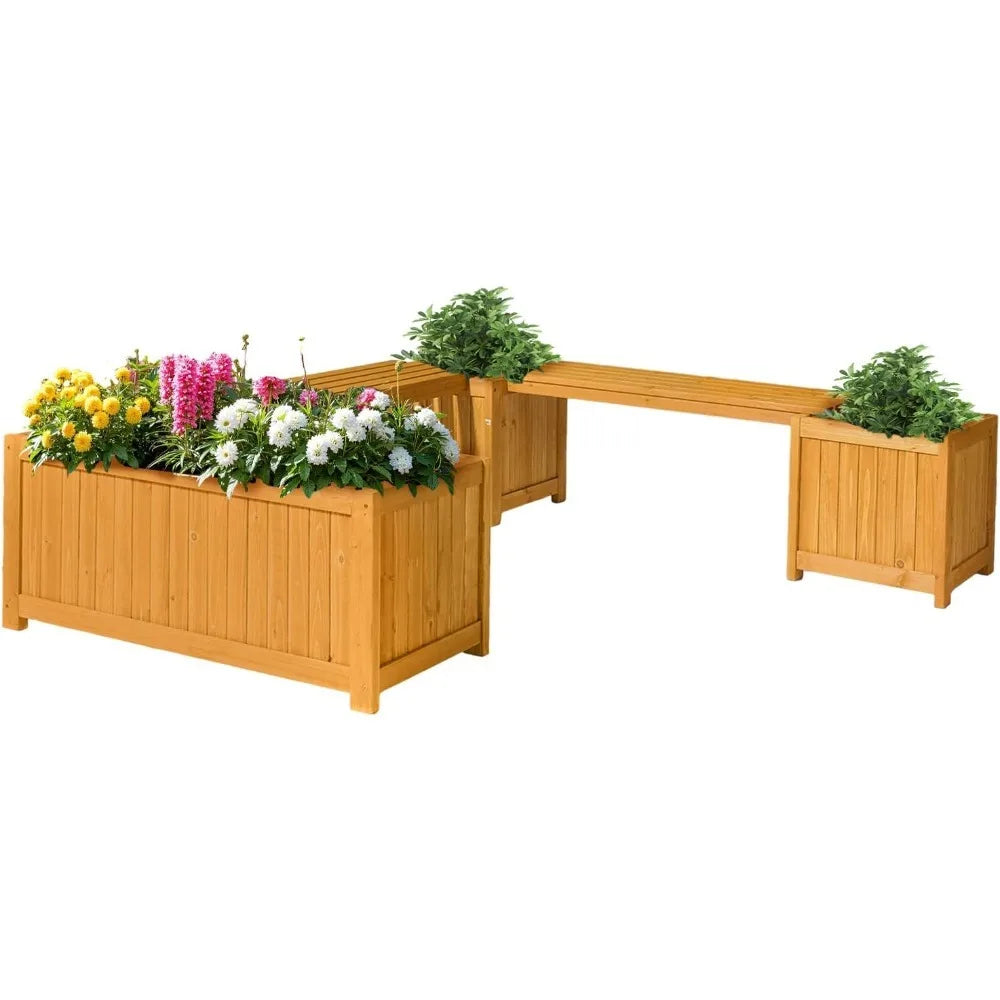 76.7" Outdoor 2-in-1 All-Weather Wood Porch Bench Planter Boxes  Seat