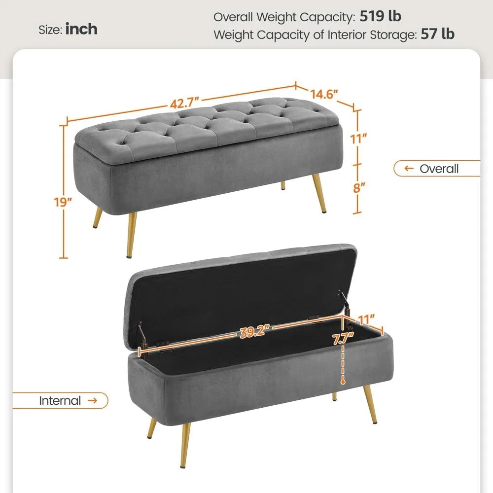 Ottoman Footstool Storage Bench, Upholstered Button-Tufted