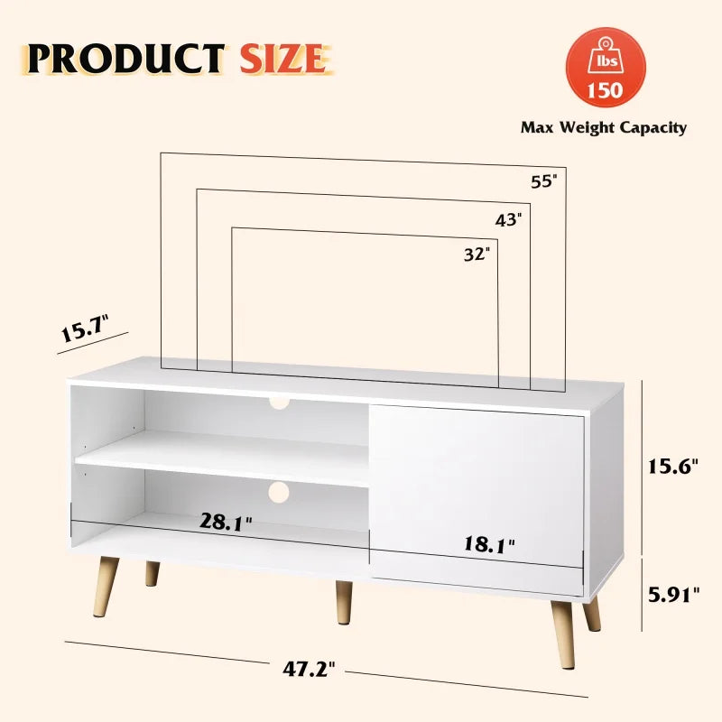 Mid-Century Modern 55IN TV Console, Storage Cabinet
