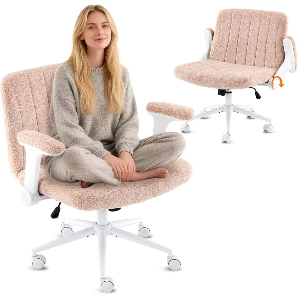 Extra Wide Cross Legged Chair, Wheels, Adjustable Flip-Up Arms