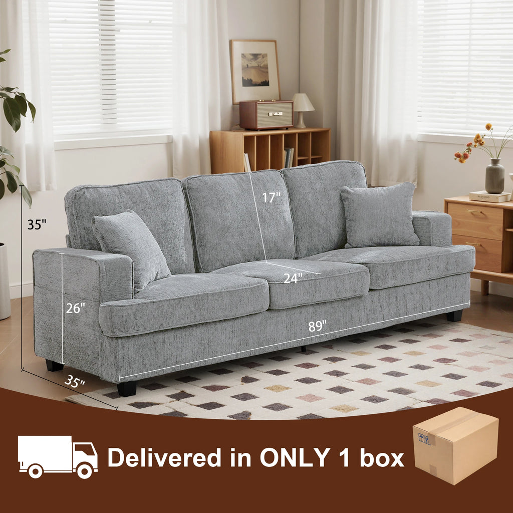 89" Cloud Couch Sofa in Chenille, Extra Comfy Soft 3-Seater