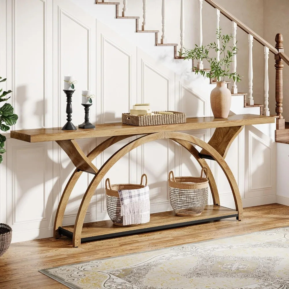 70.87" Console Table with 2 Tiers of Storage Shelves