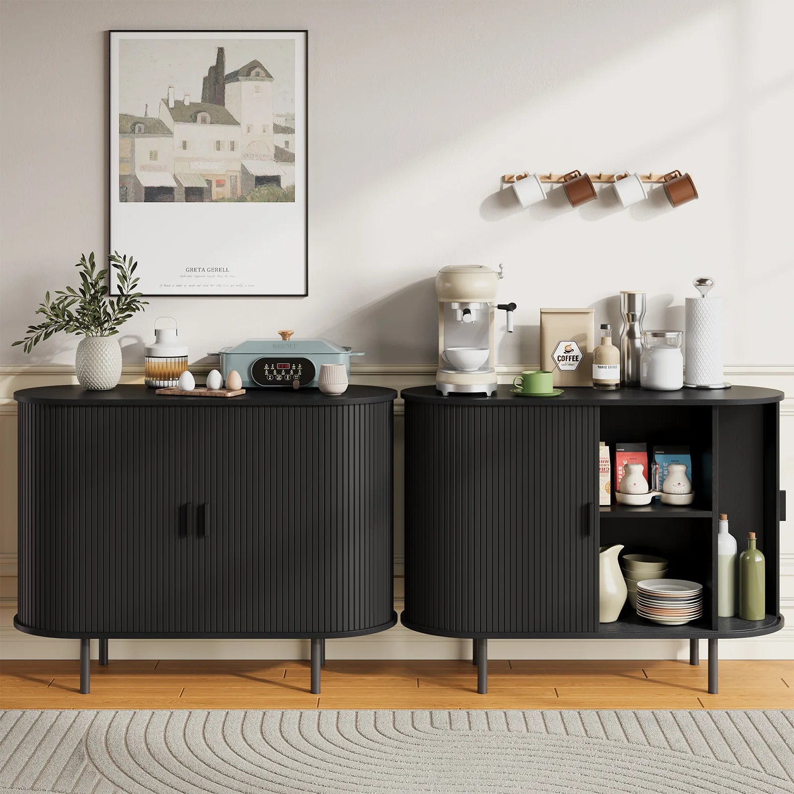 40" Cabinet Sideboard Buffet, Storage, Sliding Door & Adjustable Shelf