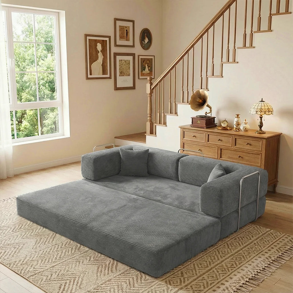 79" Queen Size Futon Sofa Bed, 4-in-1 Folding Boneless Sleeper