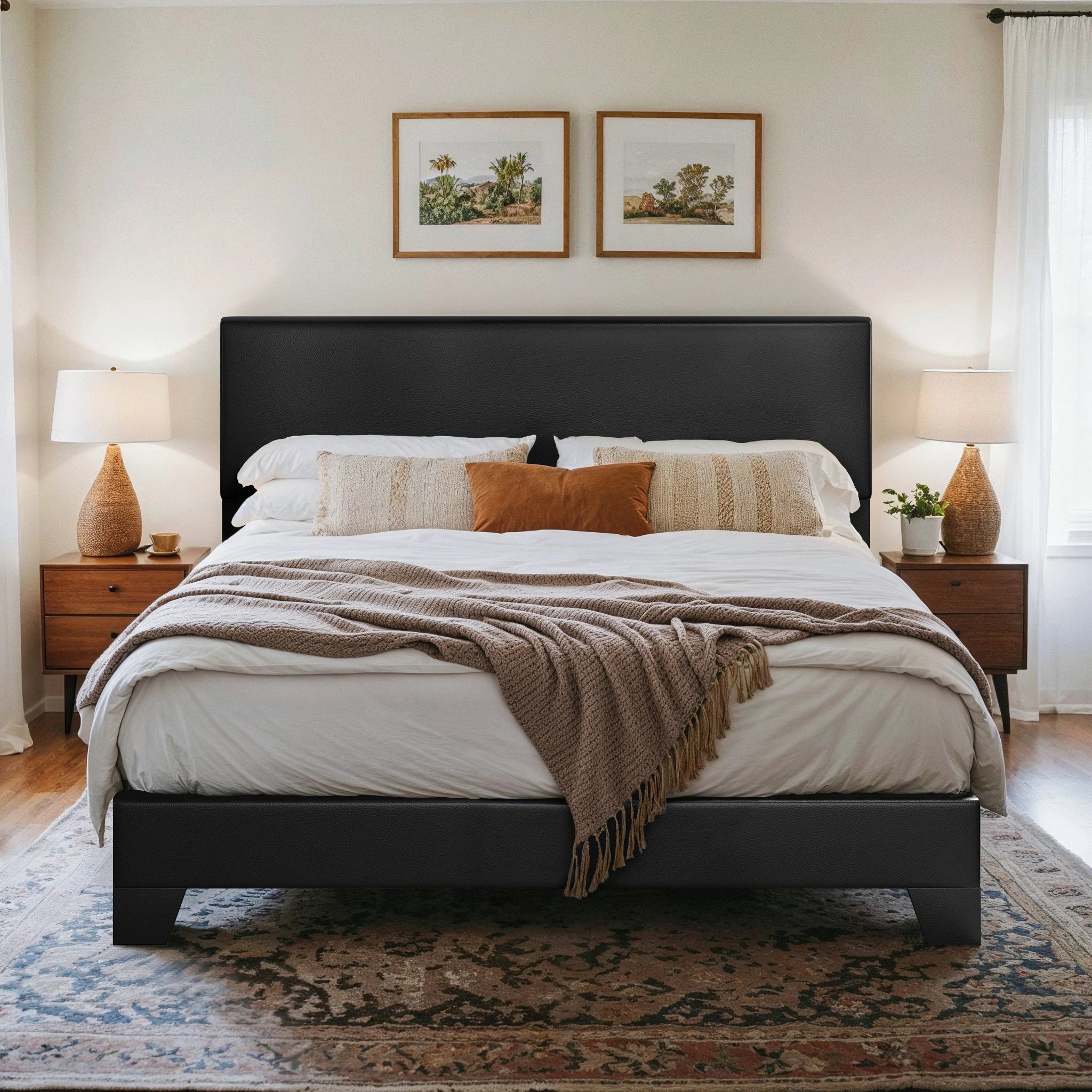 Strong Bed Frame, Adjustable Headboard, Soft Linen Fabric, Noise-Free