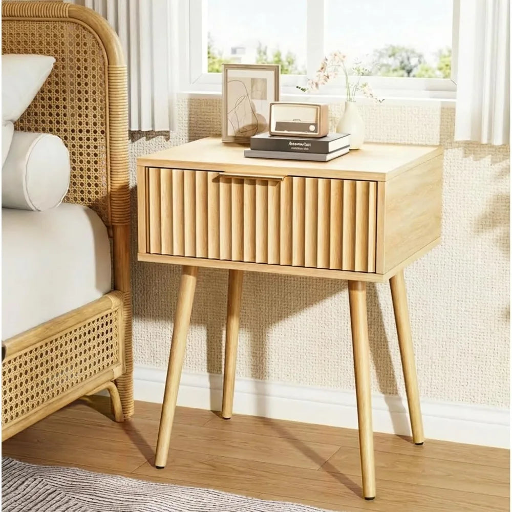Nightstand Charging Station LED Light 19" W Fluted Round Edge