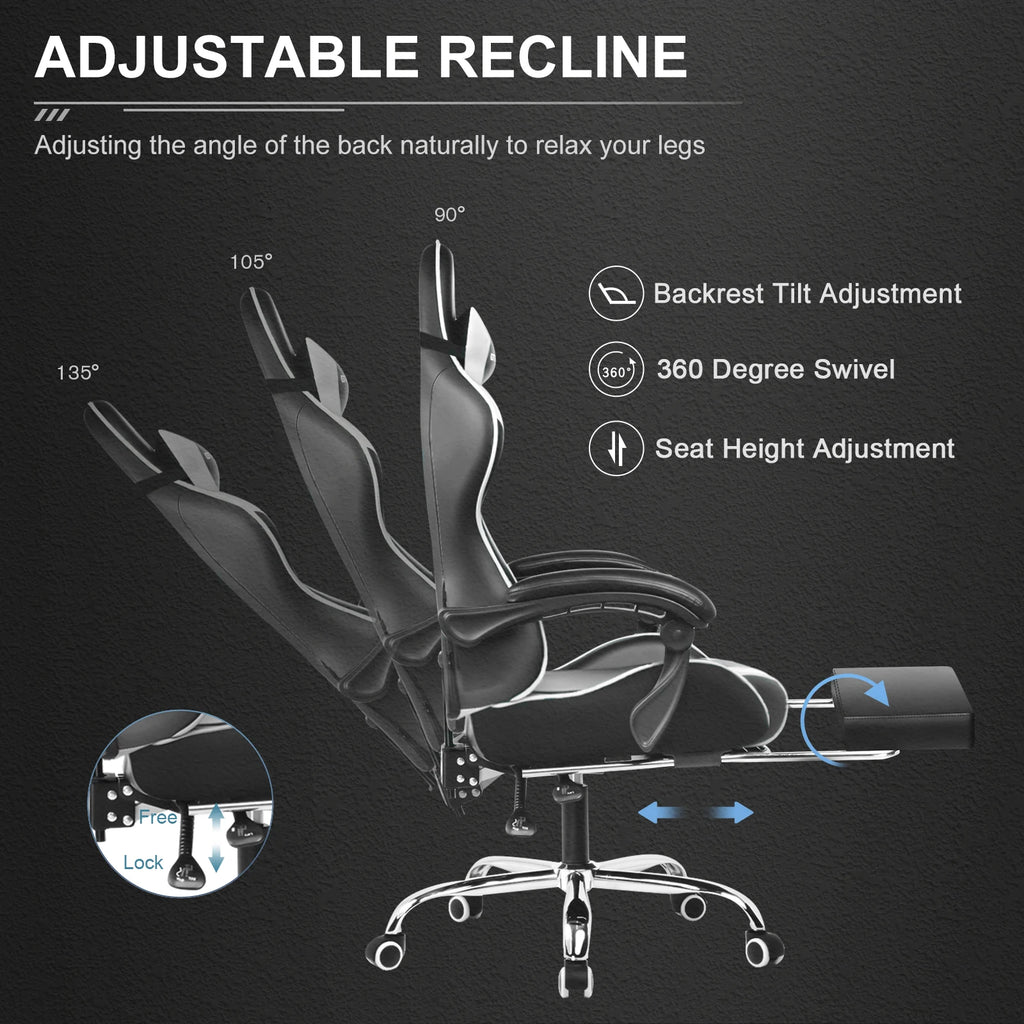 GTPLAYER Gaming Chair Footrest, Lumbar Support, Adjustable Height, Swivel Seat