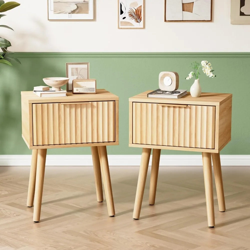 Nightstand Charging Station LED Light 19" W Fluted Round Edge