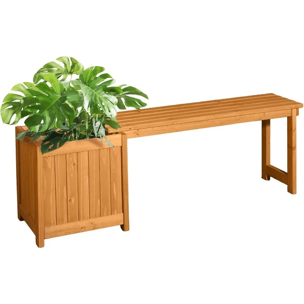 76.7" Outdoor 2-in-1 All-Weather Wood Porch Bench Planter Boxes  Seat