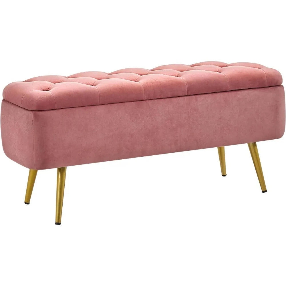 Ottoman Footstool Storage Bench, Upholstered Button-Tufted