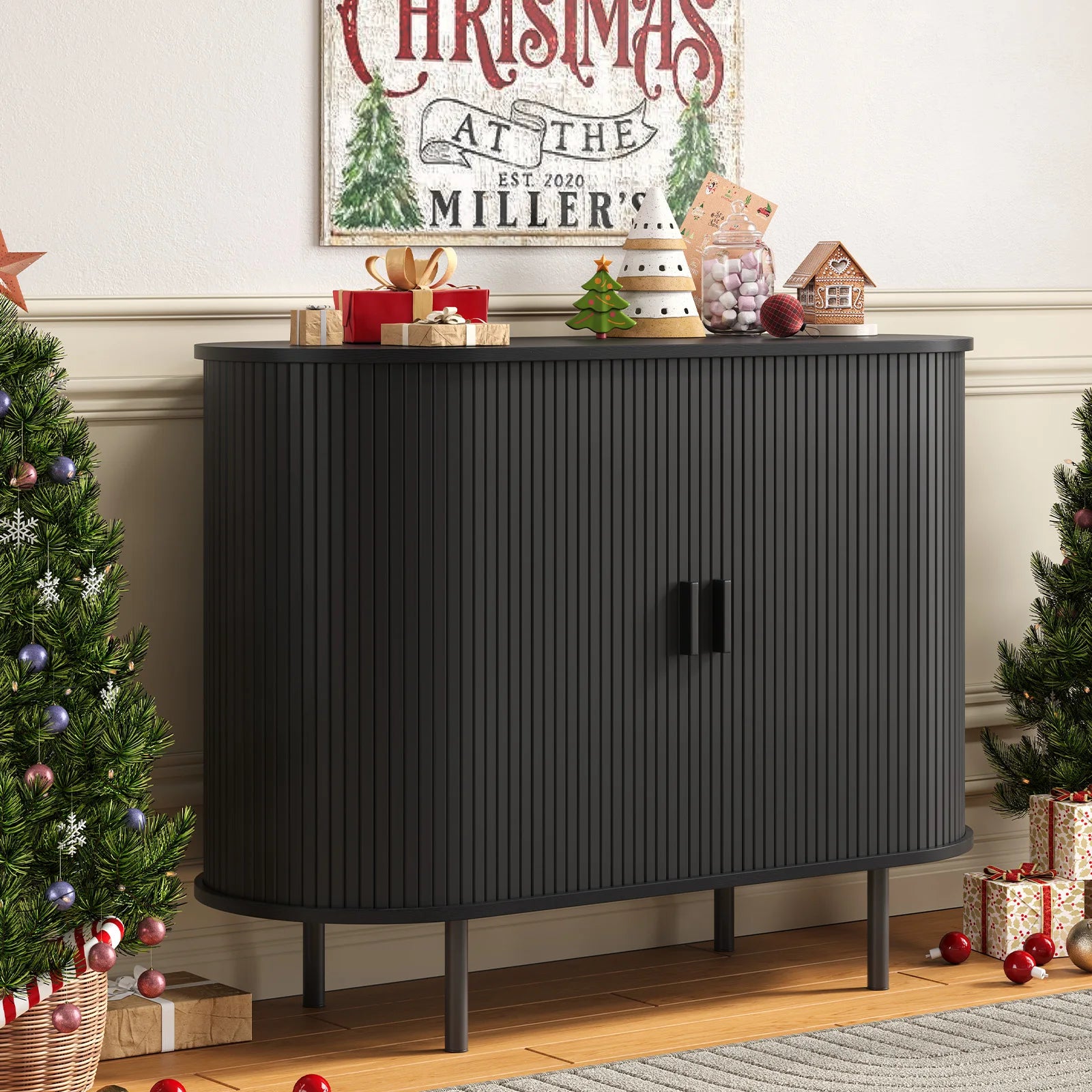 40" Cabinet Sideboard Buffet, Storage, Sliding Door & Adjustable Shelf